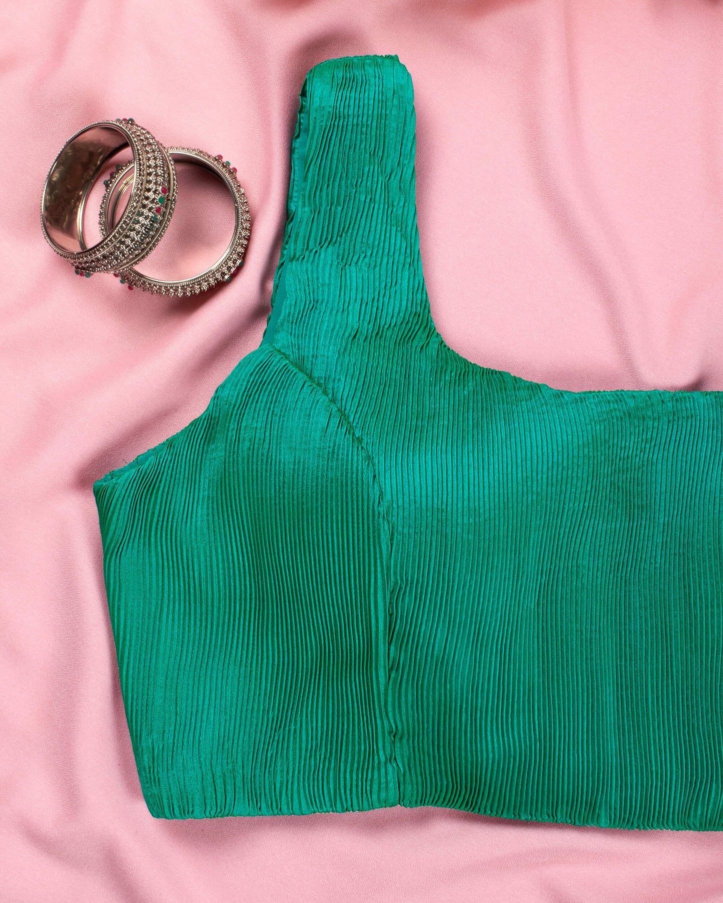 Green Pleated Silk Blouse