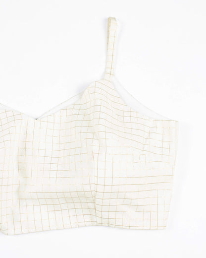 White Checks Lurex Chanderi Strappy Blouse
