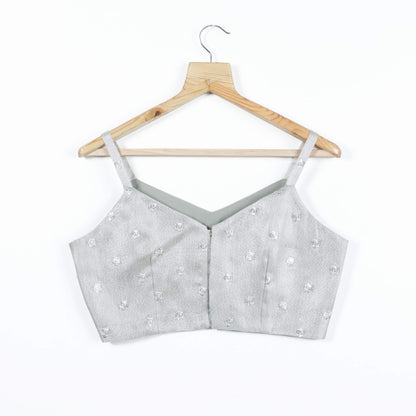 Silver Booti Embroidery Banarasi Tissue Strappy Blouse