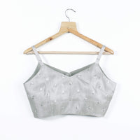 Silver Booti Embroidery Banarasi Tissue Strappy Blouse