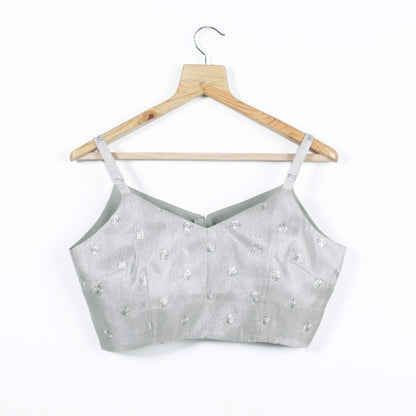 Silver Booti Embroidery Banarasi Tissue Strappy Blouse