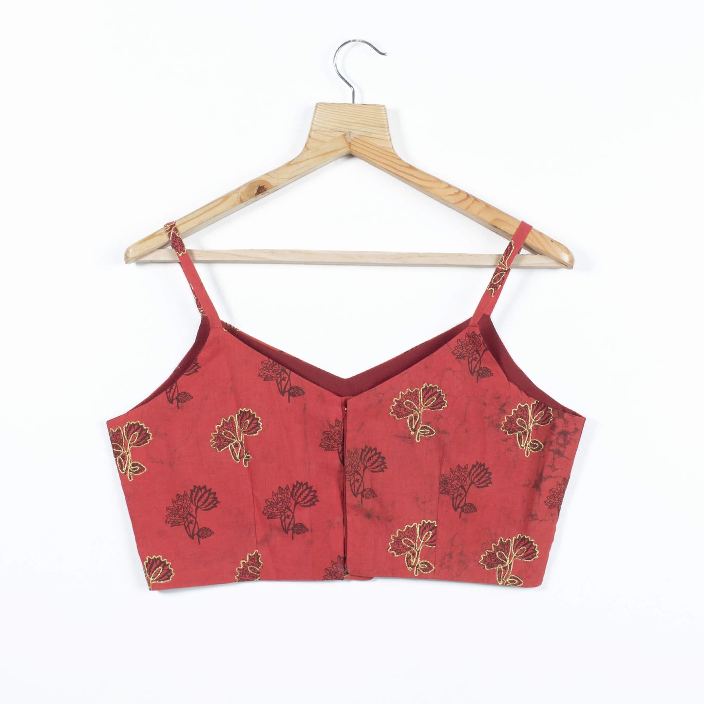 Red Printed Zari Embroidery Cotton Strappy Blouse