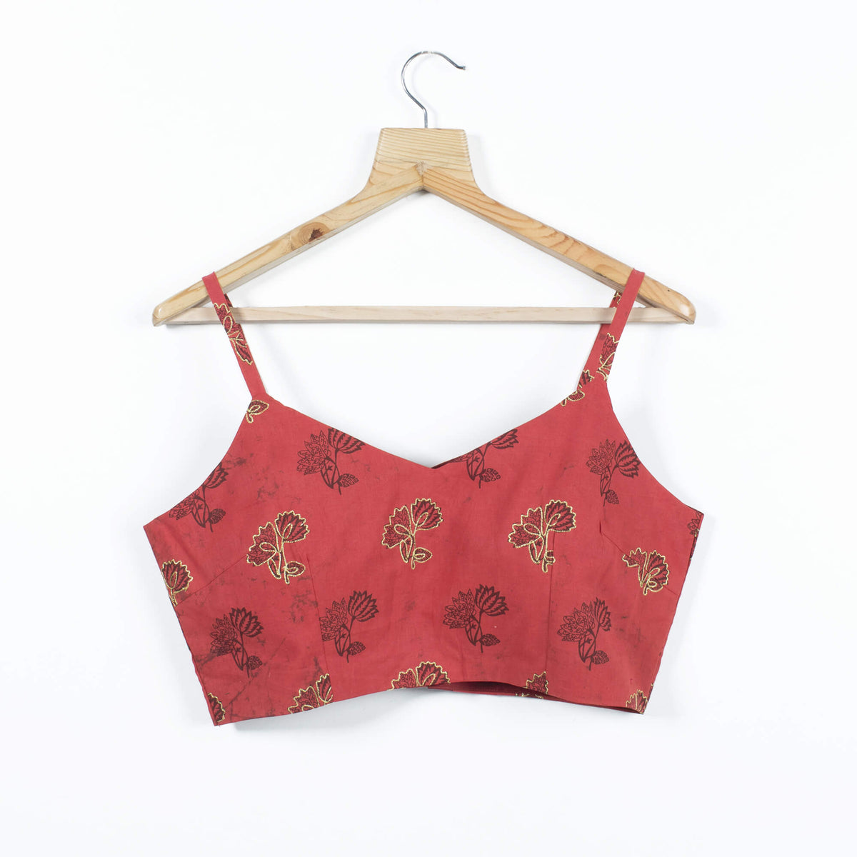 Red Printed Zari Embroidery Cotton Strappy Blouse