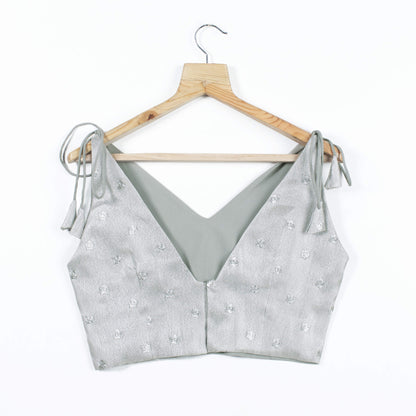 Silver Booti Embroidery Tissue Spaghetti Tie Up Blouse