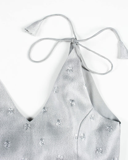 Silver Booti Embroidery Tissue Spaghetti Tie Up Blouse
