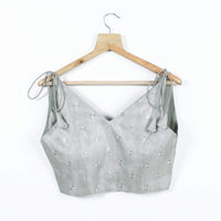Silver Booti Embroidery Tissue Spaghetti Tie Up Blouse