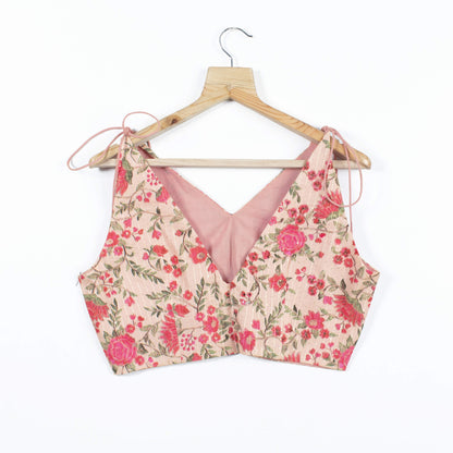 Floral Printed Sequins Crepe Spaghetti Tie Up Blouse