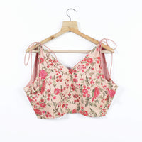 Floral Printed Sequins Crepe Spaghetti Tie Up Blouse
