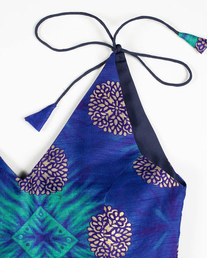 Traditional Foil Print Art Silk Spaghetti Tie Up Blouse
