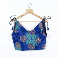 Traditional Foil Print Art Silk Spaghetti Tie Up Blouse