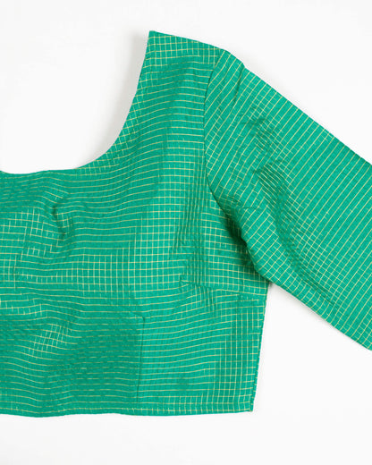 Green Checks Zari Silk Blouse