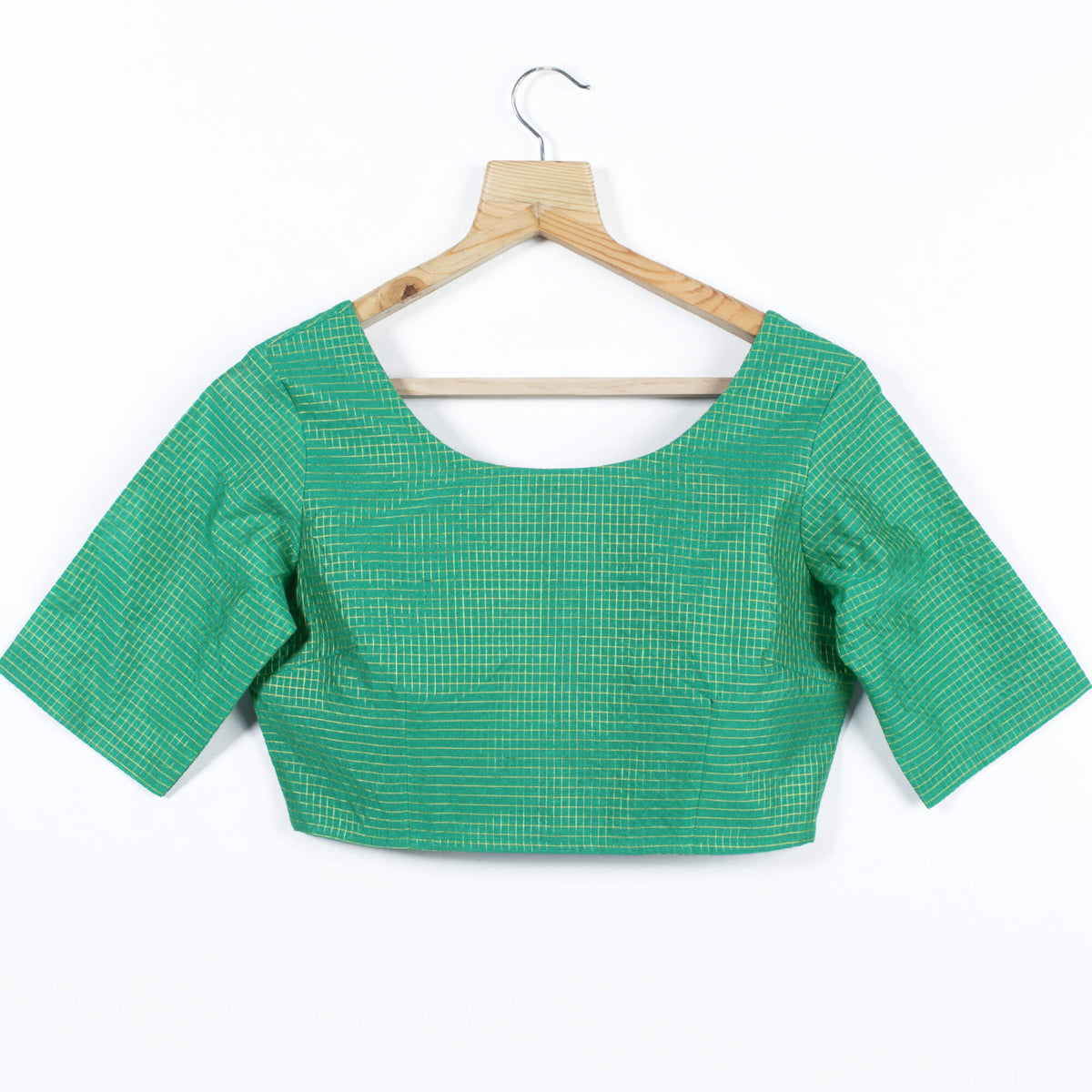 Green Checks Zari Silk Blouse