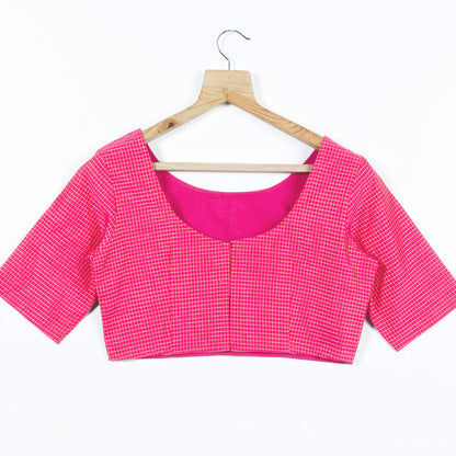 Pink Checks Zari Silk Blouse