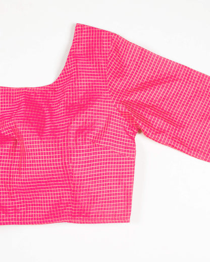 Pink Checks Zari Silk Blouse