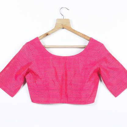Pink Checks Zari Silk Blouse