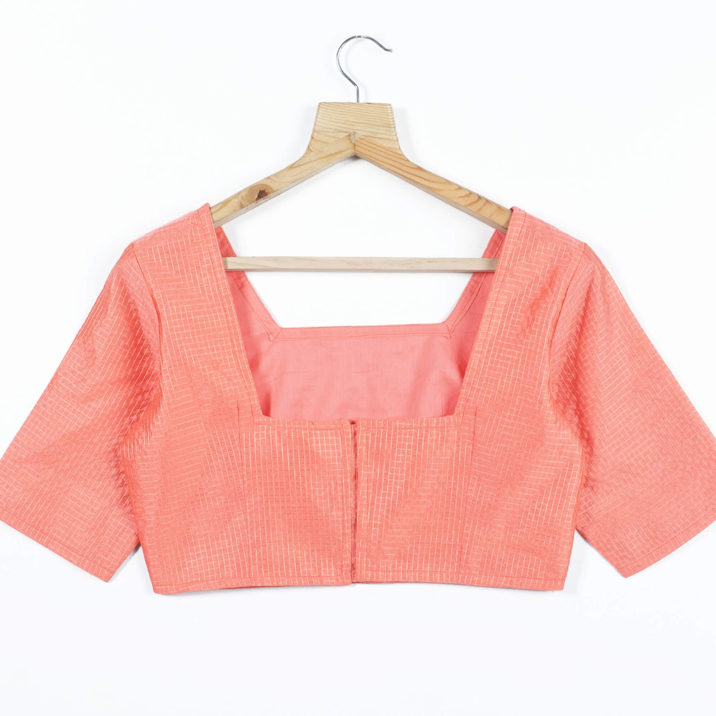 Peach Checks Zari Silk Blouse