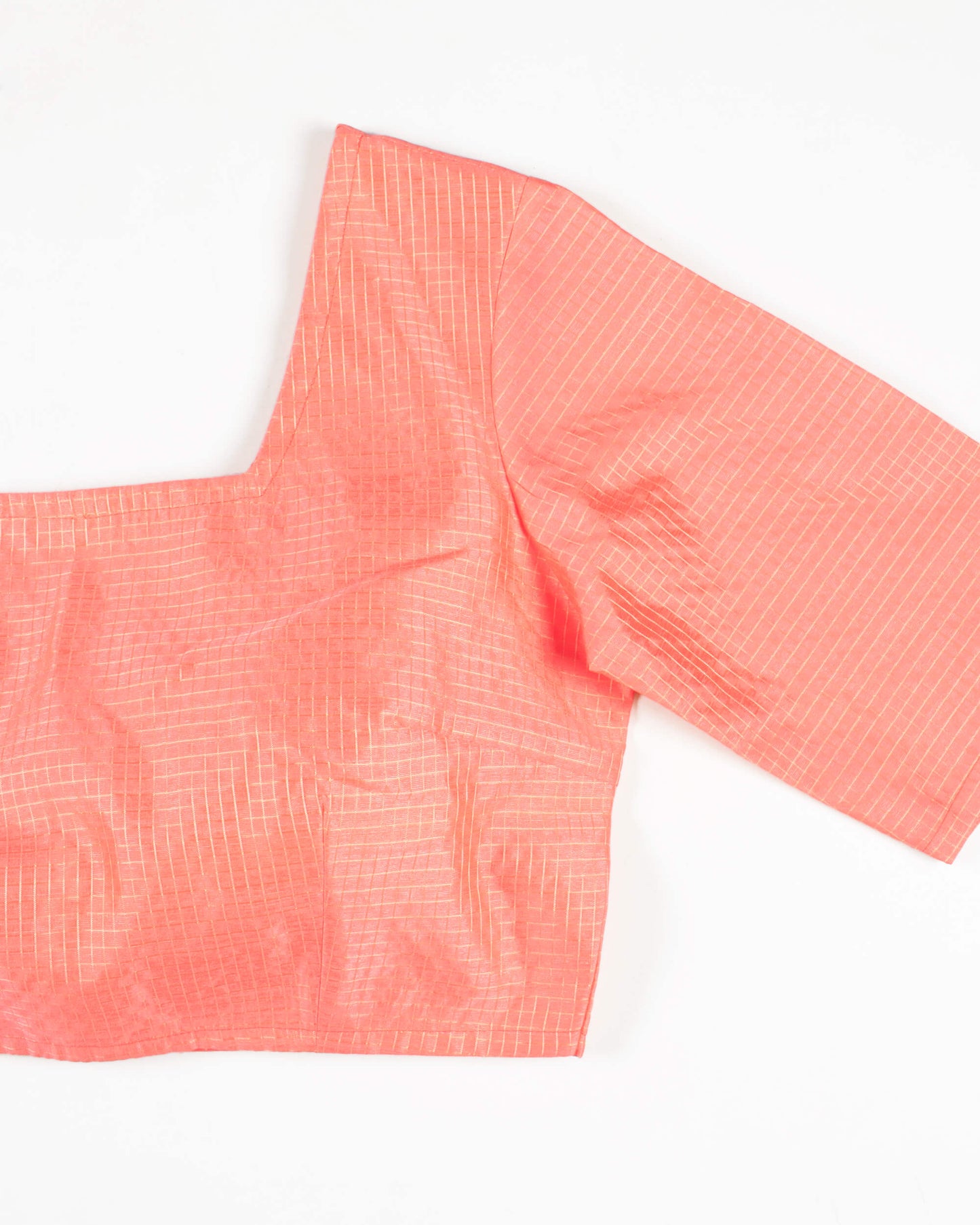 Peach Checks Zari Silk Blouse