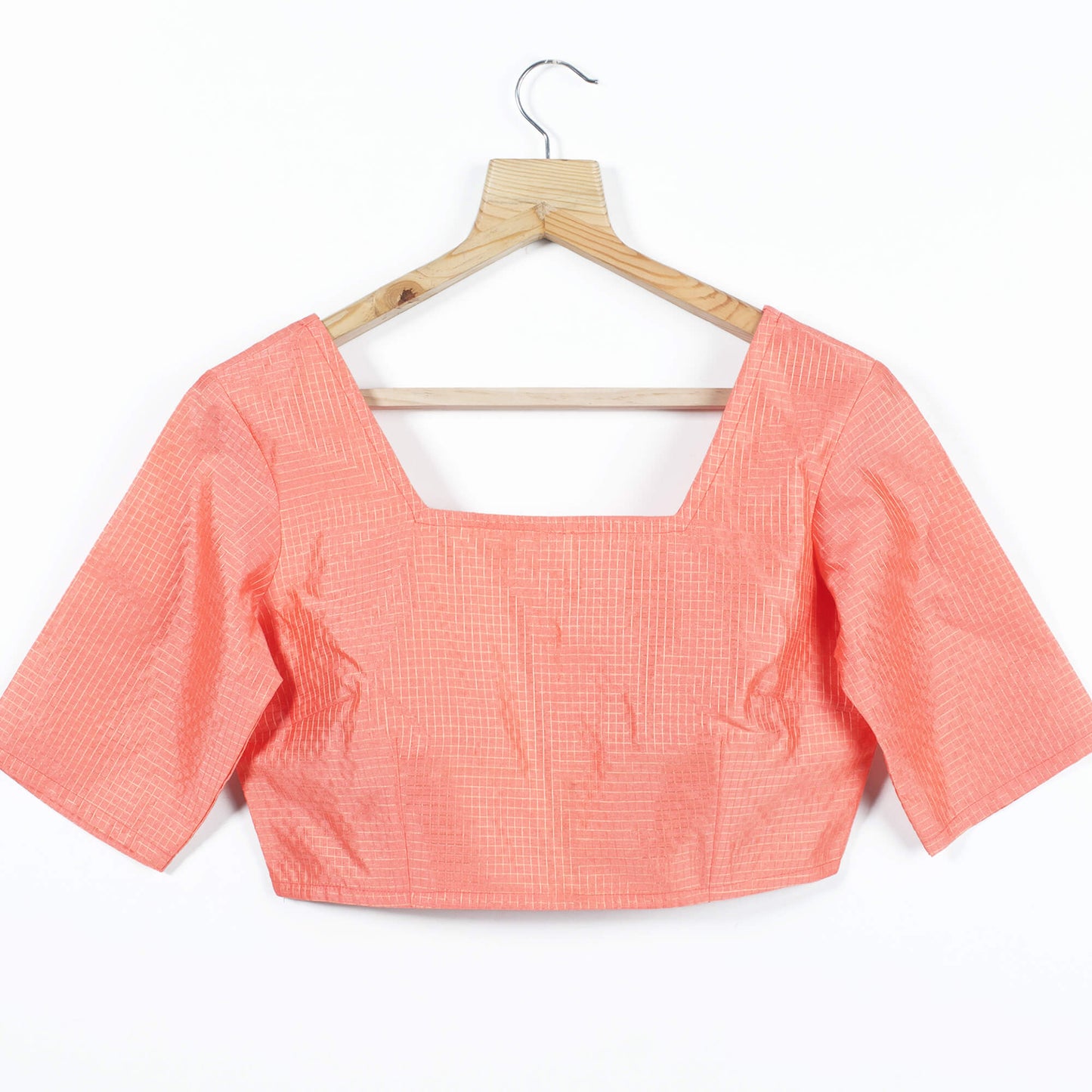 Peach Checks Zari Silk Blouse