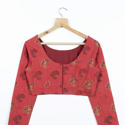 Red Printed Zari Embroidery Cotton Blouse