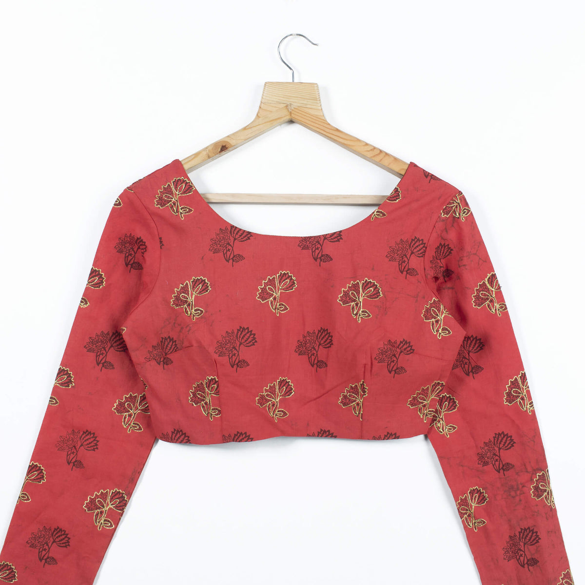 Red Printed Zari Embroidery Cotton Blouse