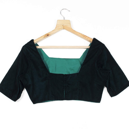 Dark Green Plain Velvet Blouse