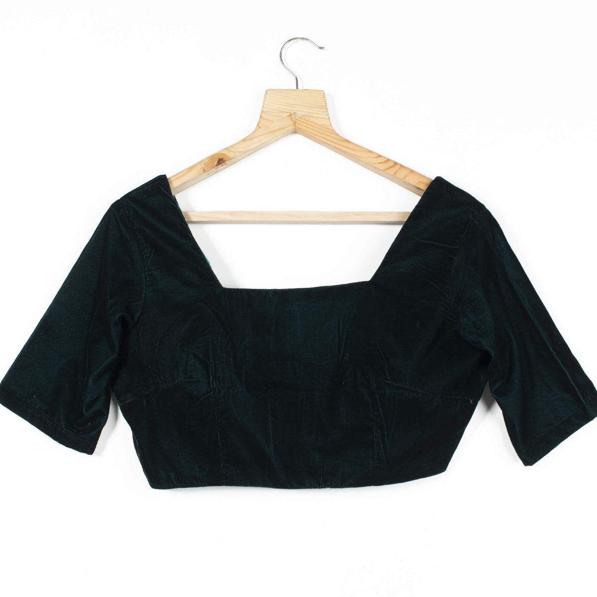 Dark Green Plain Velvet Blouse