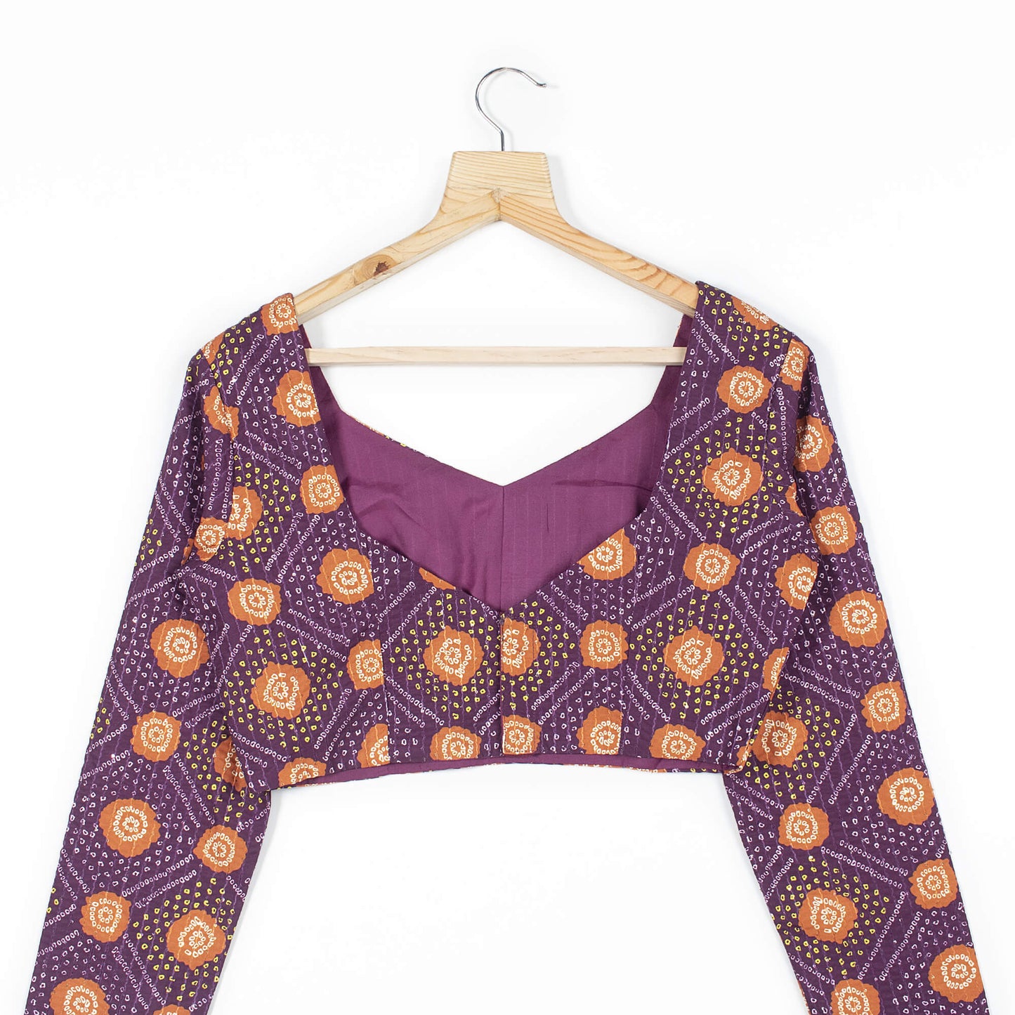 Raisin Purple And Yellow Bandhani Pattern Digital Print Georgette Pre-Draped Saree