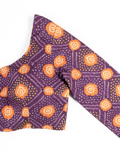 Raisin Purple And Yellow Bandhanii Pattern Digital Print Georgette Saree