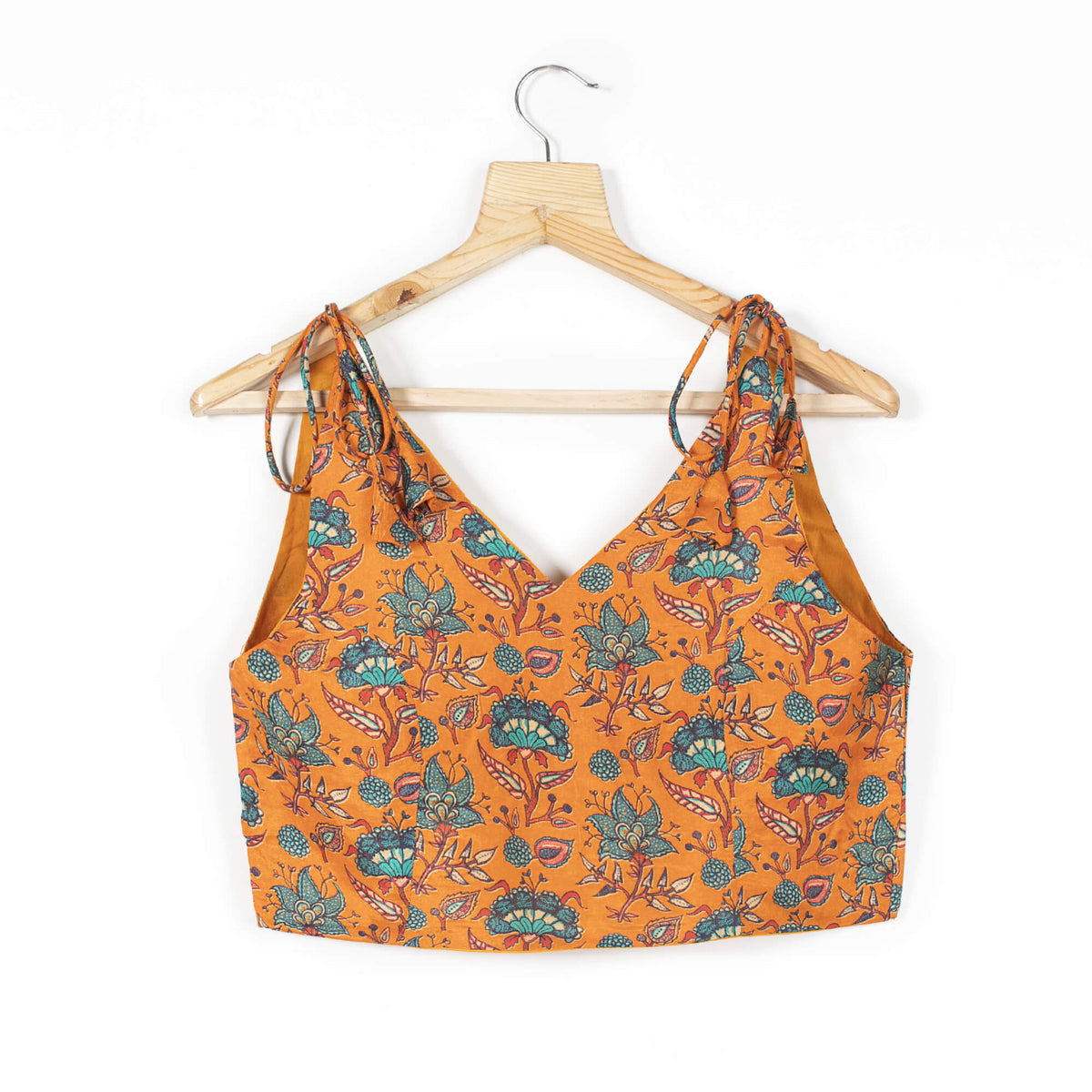 Floral Printed Viscose Muslin Spaghetti Tie Up Blouse