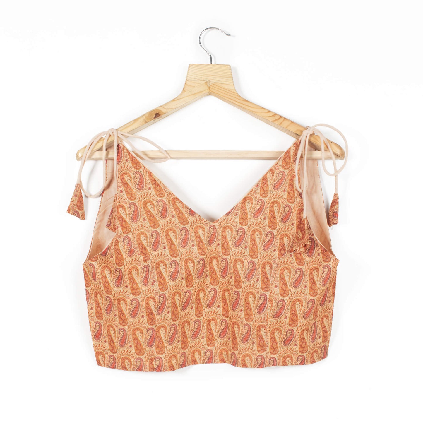 Paisley Printed Linen Spaghetti Tie Up Blouse