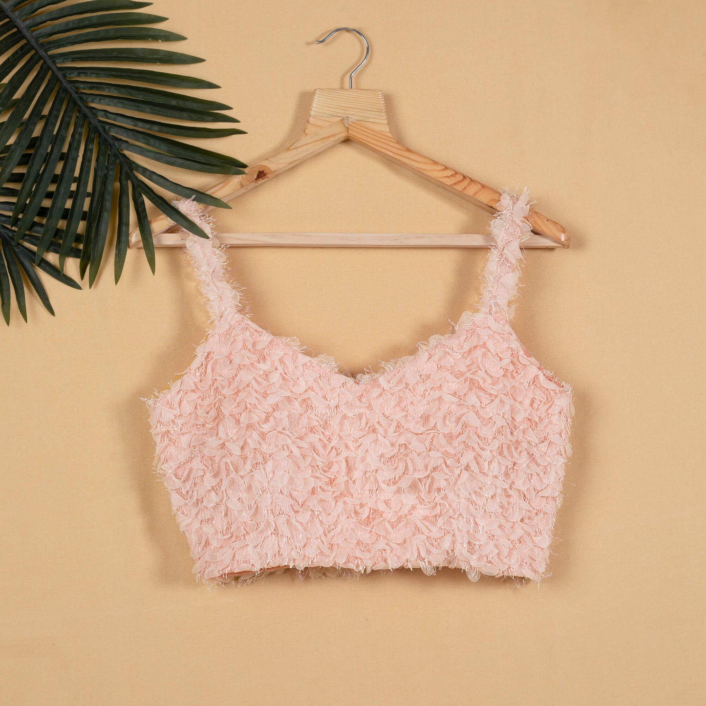 Pink Floral Net Faux Fur Strappy Blouse