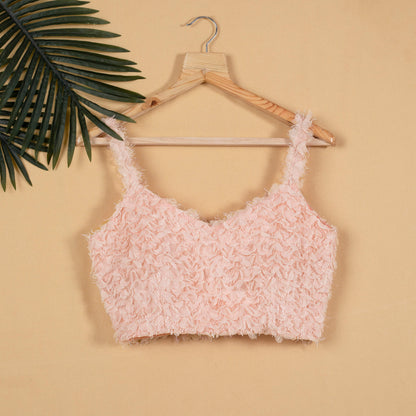 Pink Floral Net Faux Fur Strappy Blouse