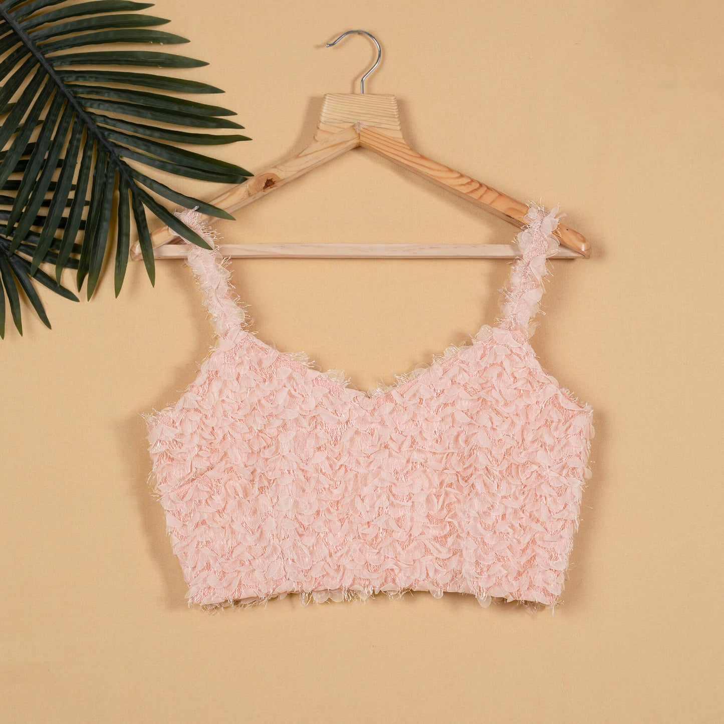 Pink Floral Net Faux Fur Strappy Blouse