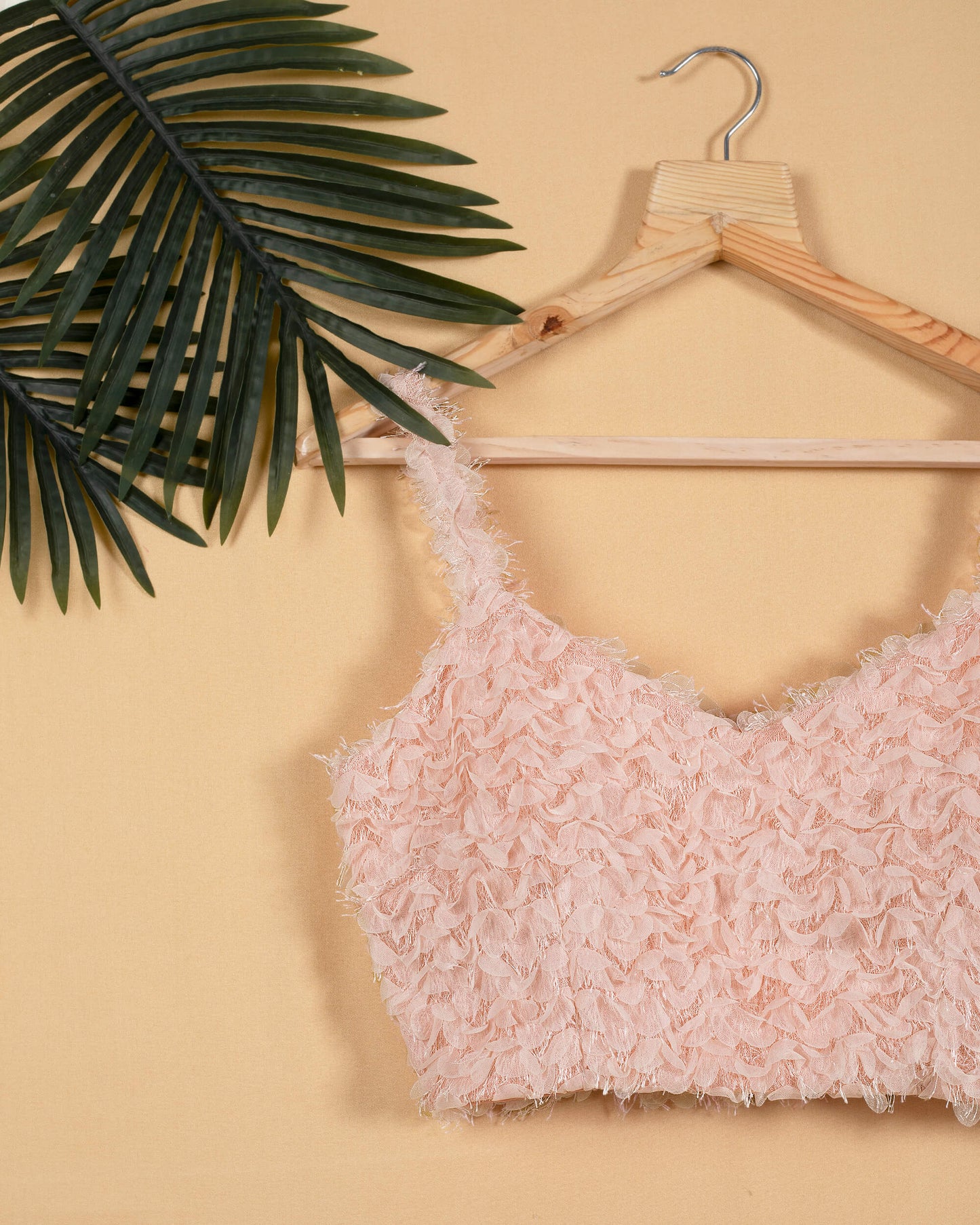 Pink Floral Net Faux Fur Strappy Blouse