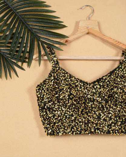 Black Sequins Metallic Lurex Strappy Blouse