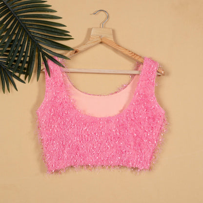 Taffy Pink Long Hair Fur Strappy Blouse