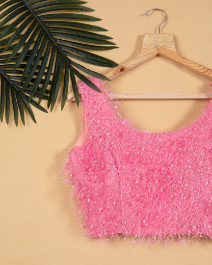 Taffy Pink Long Hair Fur Strappy Blouse