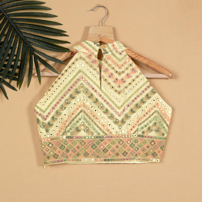 Embroidery Foil Mirror Work Halter Neck Blouse