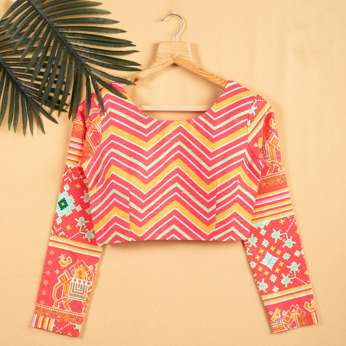 Traditional Chevron Sequins Embroidery Blouse
