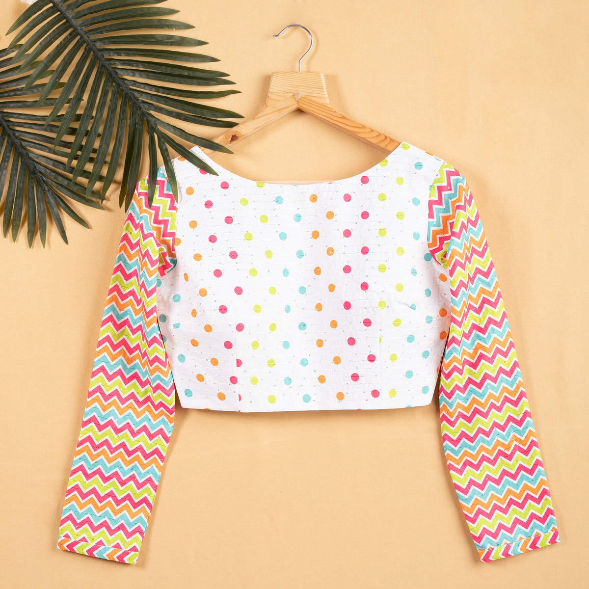 Polka Dota Chevron Sequins Embroidery Blouse