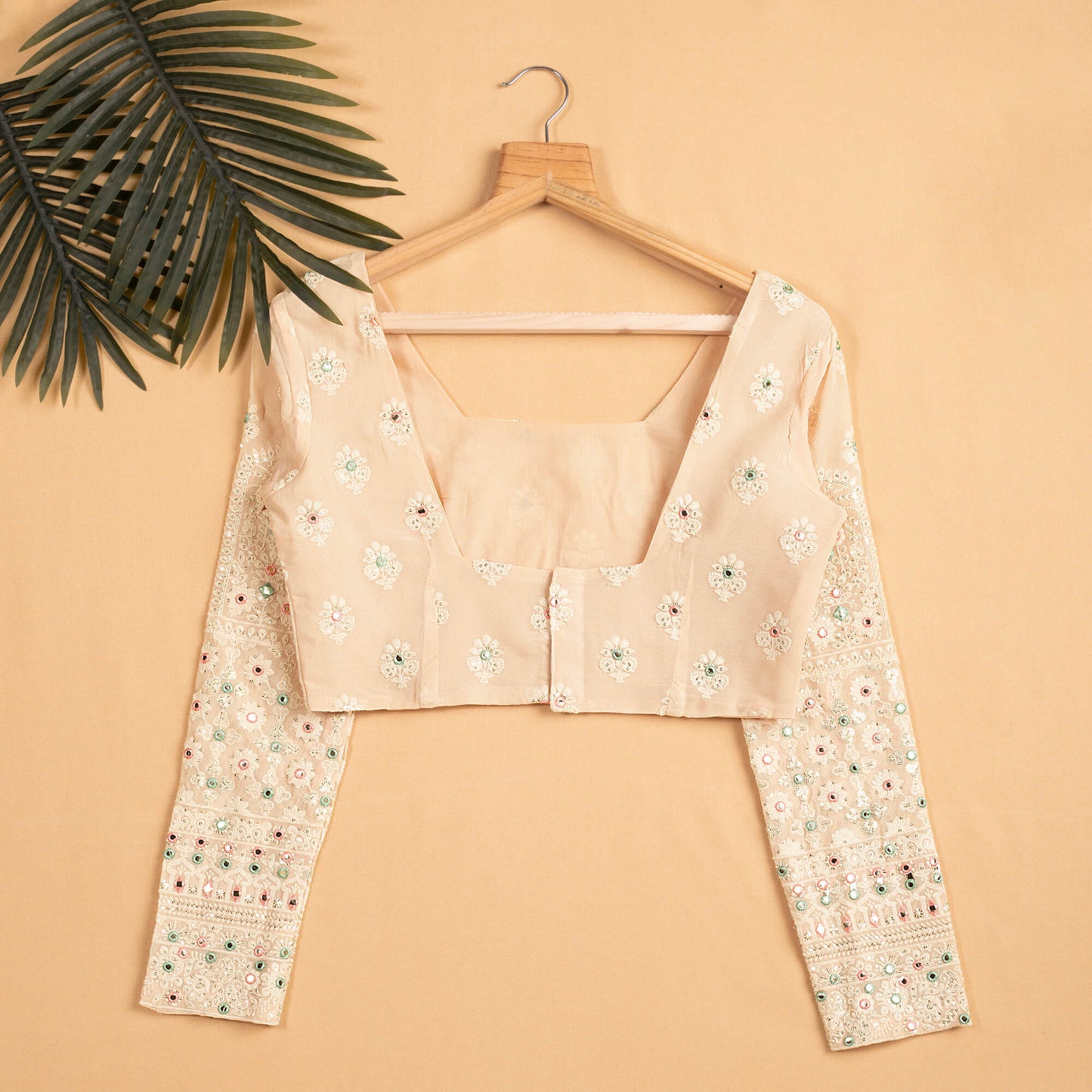 Floral Sequins Embroidery Square Neck Blouse