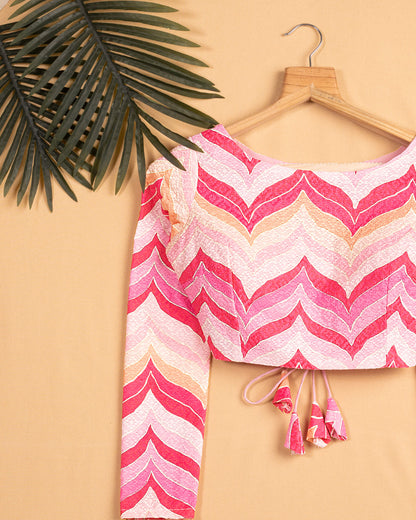 Chevron Printed Embroidery Muslin Blouse