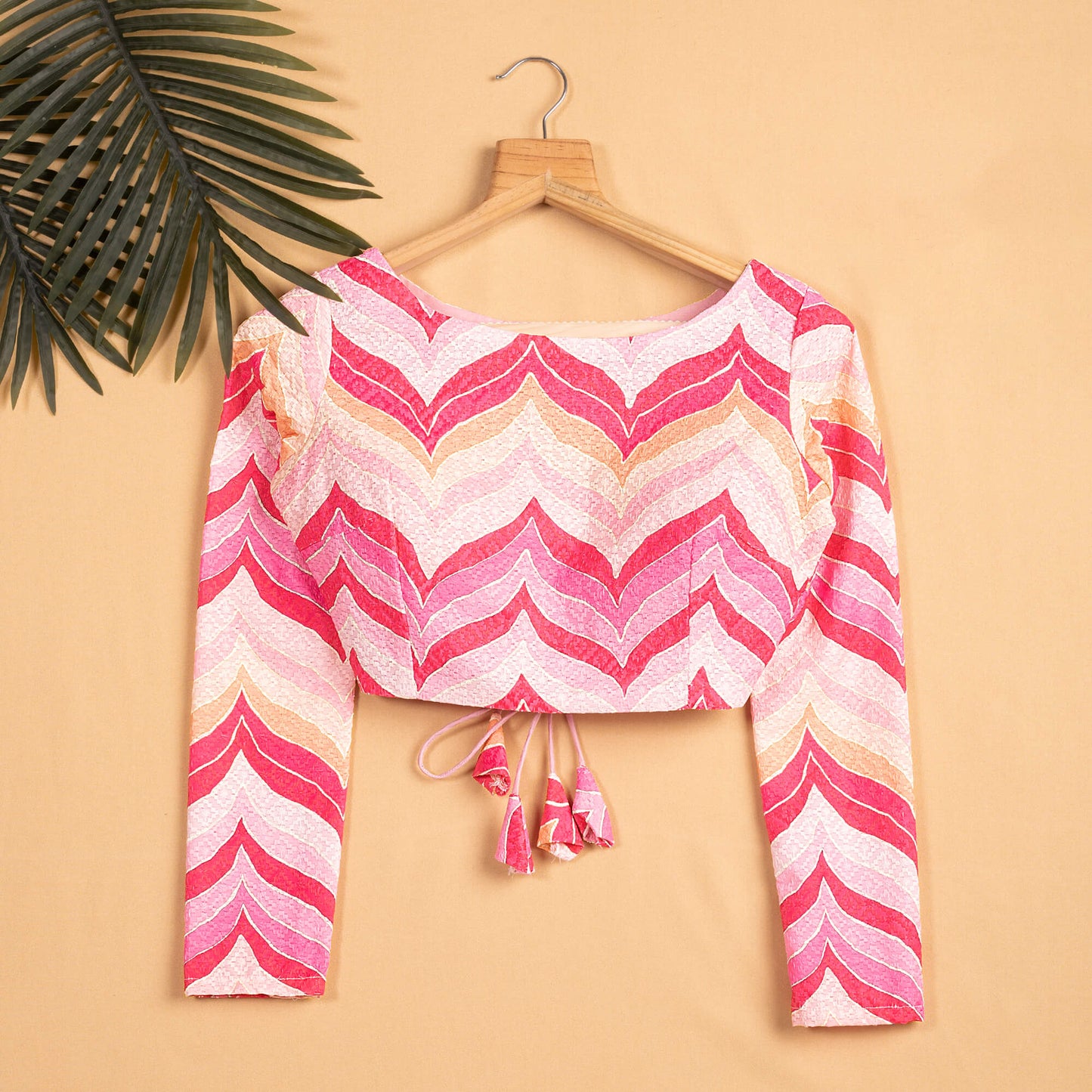 Chevron Printed Embroidery Muslin Blouse