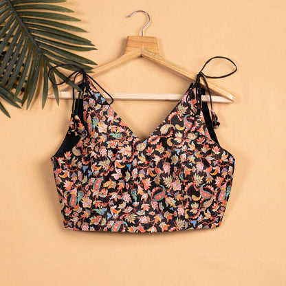 Floral Velvet Spaghetti Tie Up Blouse