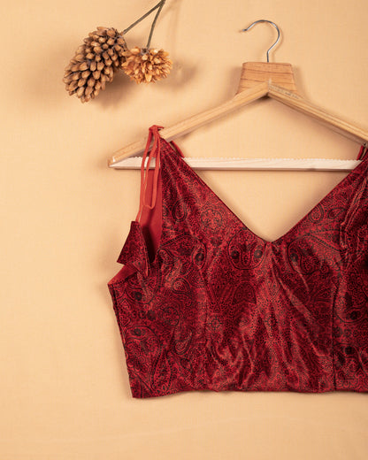Velvet Spaghetti Tie Up Blouse