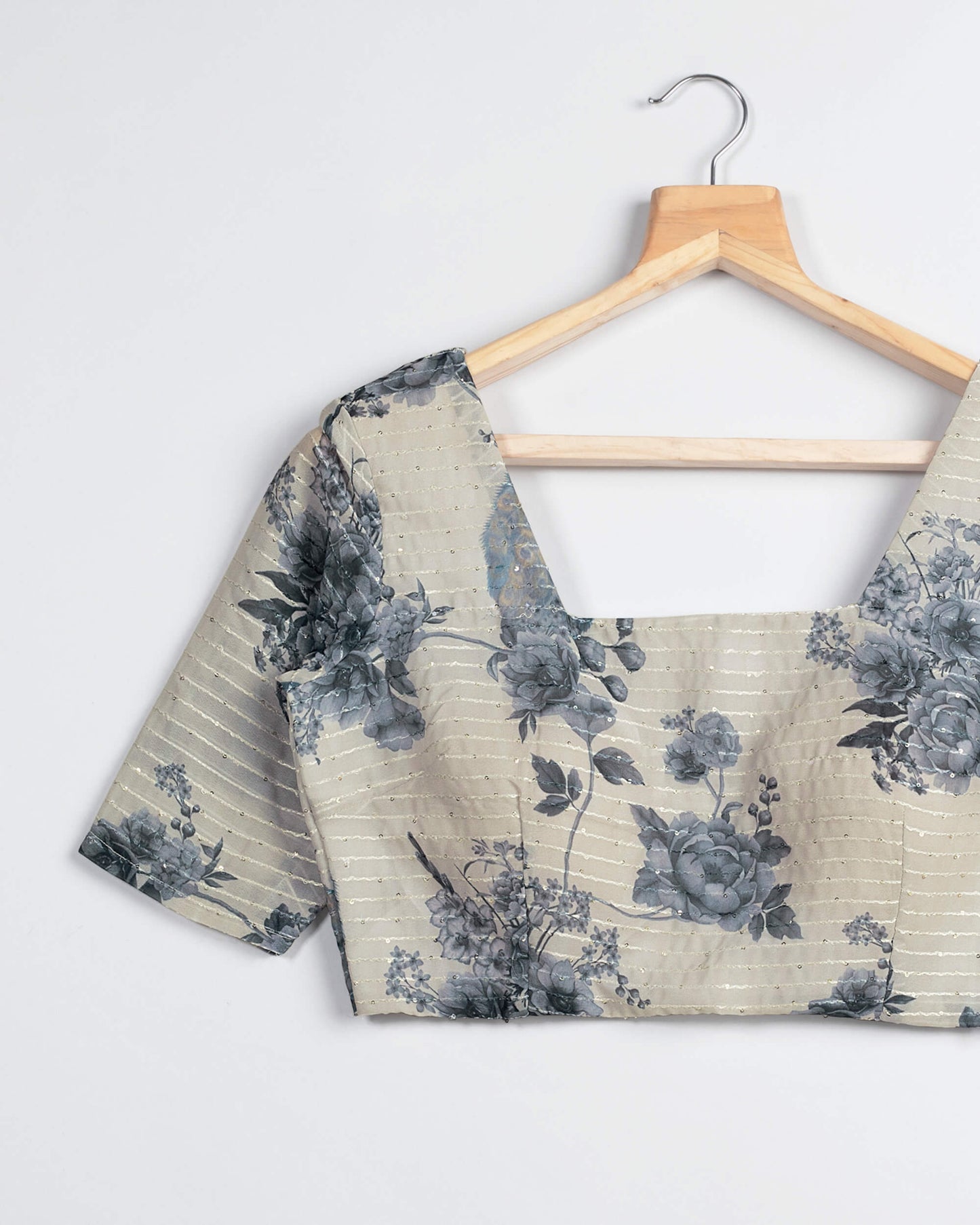 Floral Printed Sequins Embroidery Blouse