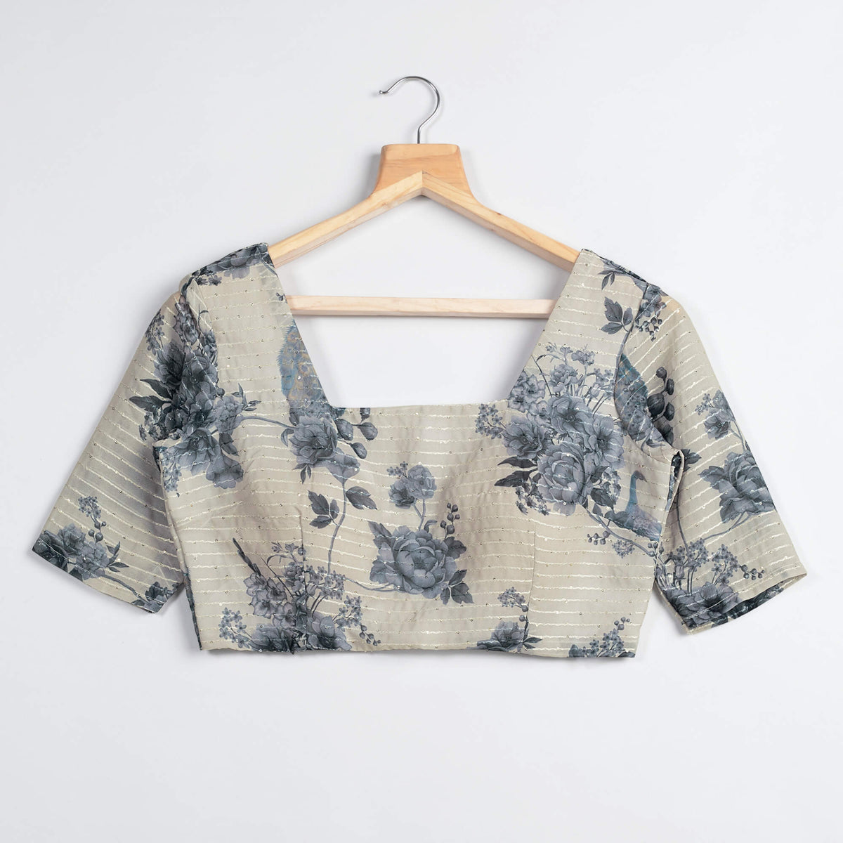 Floral Printed Sequins Embroidery Blouse