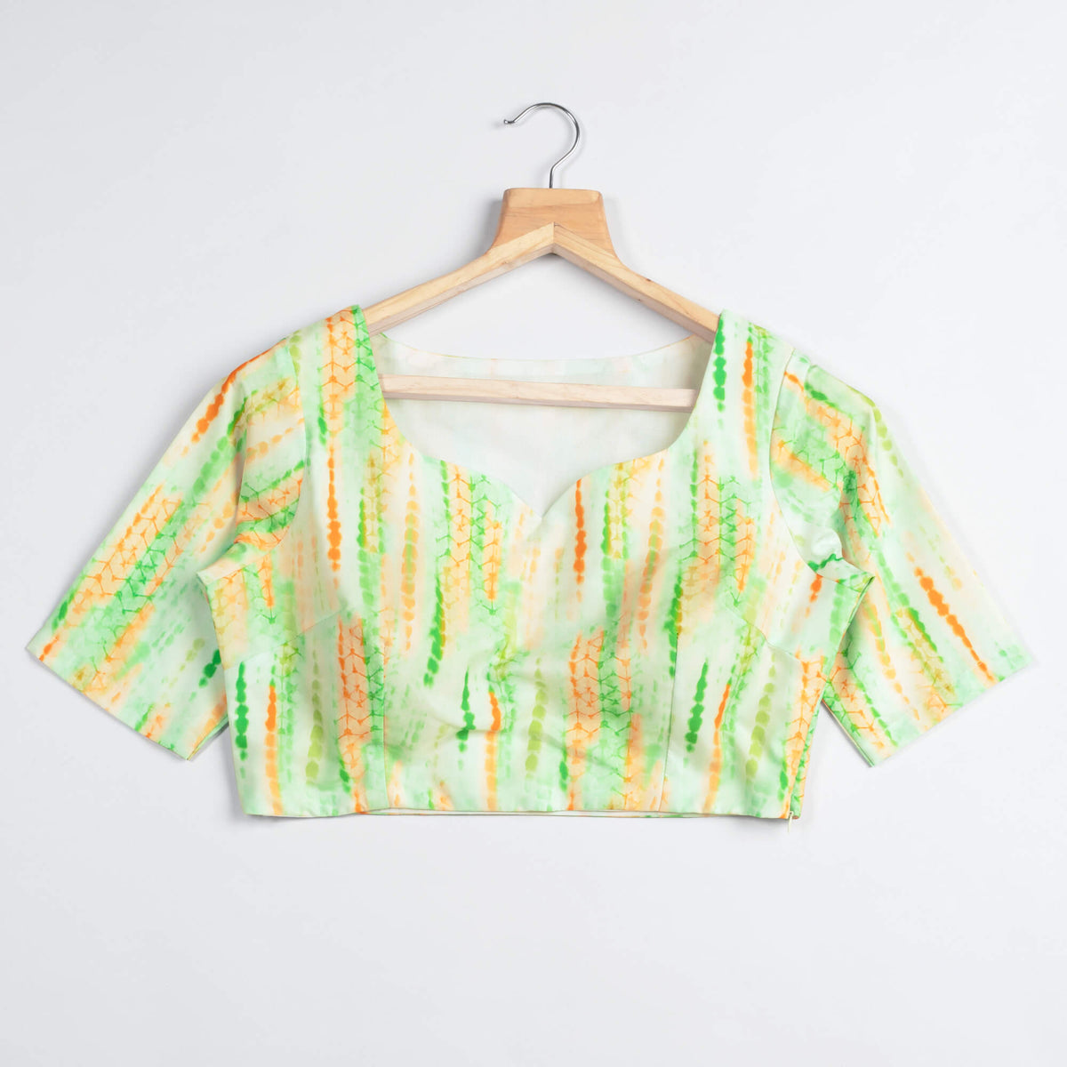 Tri Color Printed Sweetheart Neck Blouse