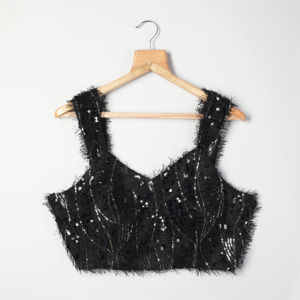 Sequins Long Hair Fur Fabric Blouse