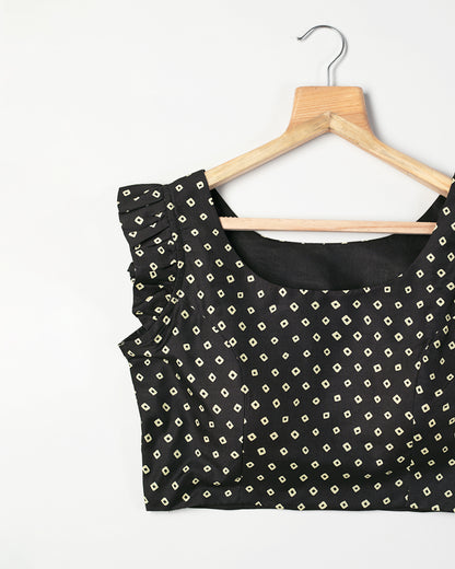 Black Bandhanii Printed Muslin Blouse